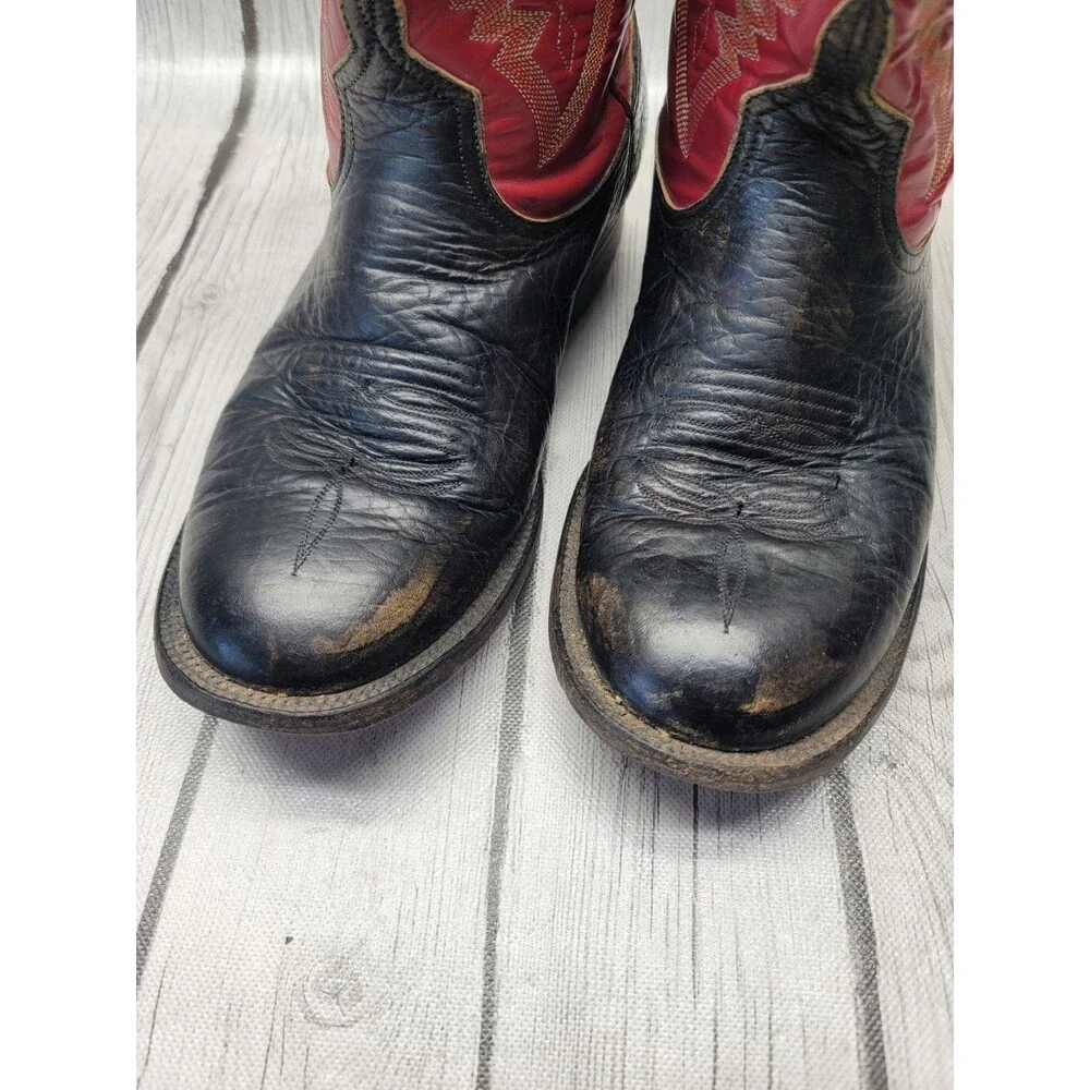 Anderson Bean 2 Tone Black Bullhide Red Cowboy Boots Mens 8.5 EE Western Vtg